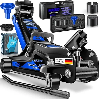 Produktbild von Wagenheber hydraulisch KFZ Rangierwagenheber SUV, 360° Rollen inkl. 3X Gummiauflage, Koffer & Handschuhe Heber Unterstellbock für tiefergelegt bis hoch, 2,5T, Flache Hubhöhe 85-365mm