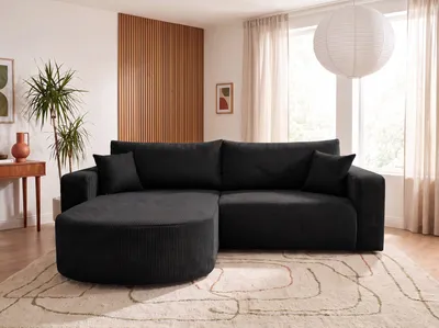 Produktbild von Ecksofa mit Schlaffunktion & Bettkasten TOKIO MINI, Schwarz Cordstoff