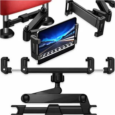 Obrázek produktu pro Držák tabletu a telefonu na opěrku hlavy v autě, nastavitelný a otočný o 360°