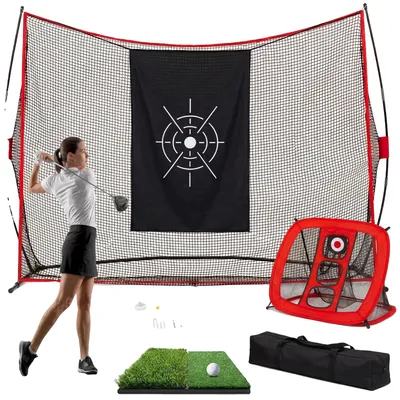 Image de Filet d'entraînement pour le golf, construction robuste, ensemble d'entraînement complet, noir et rouge