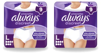 Obrázok produktu pre 2 x Absorpčné nohavičky Always Discreet pre ženy, veľkosť L - výhodný balík - 2 kusy