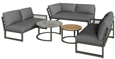 Image de Banc de jardin - Pieds réglables - 6-7 personnes - Coussins - Structure en aluminium