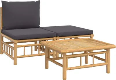 Produktbild von vidaXL 3-tlg. Garten-Lounge-Set mit Dunkelgrauen Kissen Bambus
