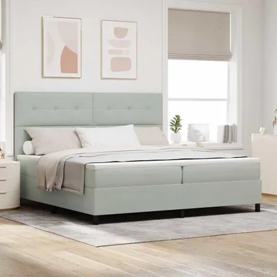 Imagen del producto de Cama con somier y cabecero LED, color gris claro, 200 x 200 cm, tapizada en terciopelo