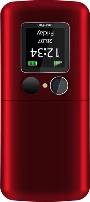 A red flip phone is shown against a white background.