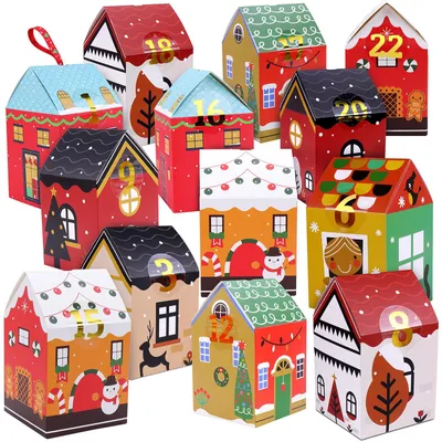 Adventskalender zum Befüllen, 24 Boxen mit Aufklebern und Band, DIY