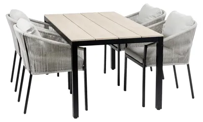 Produktbild von 5-teiliges Garten-Set | 4 Elvira Gartenstühle Schwarz| Limasol Gartentisch (160 x 115 cm)