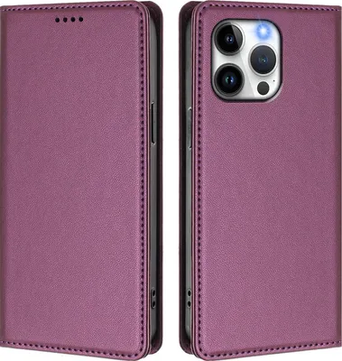 Obrázek produktu pro Kožené pouzdro pro iPhone 14 Pro Max, magnetické flipové pouzdro zPolyuretankůže se stojánkem Fialová