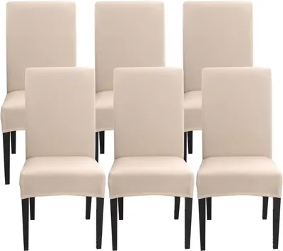 Produktbild von 6 Stück Stretch-Stuhlhussen, universelle waschbare Esszimmerbezüge, leicht zu reinigende Stuhlhussen für Hotel-Restaurant-Esszimmer-Dekoration (Beige, 6er-Set)