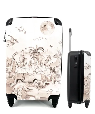 Produktbild von MuchoWow® Koffer Handgepäck Trolley Rollkoffer Kleine Reisekoffer mit 4 Rollen - Dinosaurier - Bus - Kinder - Tiere - Bäume - Cabin Size < 55x40x23 cm & 55x40x20 cm - Kinderkoffer - Kabinenkoffer - Boardgepäck - Reise-Box - Reisekoffer - Reisegepäck - Koffer mit Bild - Trolley für Kinder