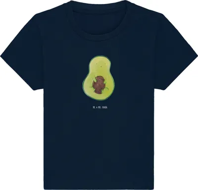 Produktbild von Mr. & Mrs. Panda Babyshirt Avocado Kern 6. - 12. Monat - French Navy - Geschenk,  T-Shirt, Pflanze, Spruch Leben, Avokado, Kinder, Baby, glücklich, Kurzarmshirt