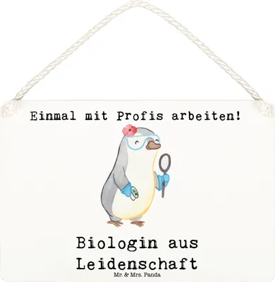Produktbild von Mr. & Mrs. Panda Schild Biologin Leidenschaft DIN A6 - Weiß - Geschenk, Studium, Bachelor, Türschild, wandtafel, holzbild, Holzschild, Beruf, Lustig, Biologie, Spruch