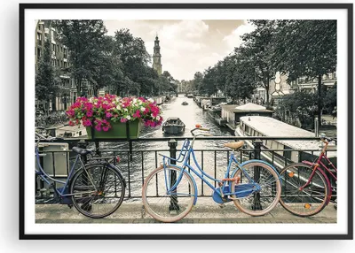 Produktbild von Gerahmtes Poster - Schwarzer Rahmen - Amsterdam Fahrräder Brücke - 100x70 cm - Wand Bild - Wanddeko - Wandbilder - Kunstposter - Wandposter - Bilderrahmen - Bilder - Kunstdruck - P2BAA100x70-4503
