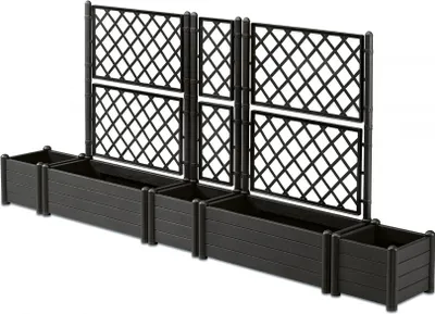 Produktbild von XXL Spalier-Set in Anthrazit Holzoptik, bestehend aus 2 große Spaliere, 1 kleines Spalier, 2 kleine Pflanzkästen