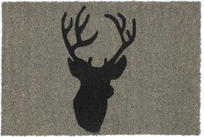 Image de Tapis d'entrée Relaxdays en fibre de coco, motif cerf, 40 x 60 cm, antidérapant, résistant aux intempéries, pour l'intérieur et l'extérieur, gris-noir