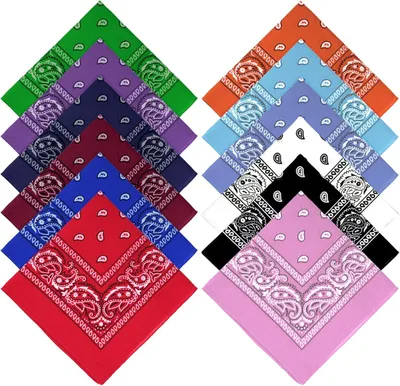 Produktbild von 24 Stück Bandana, 12 Farben Halstuch, Kopftuch Rot, Headwear Haar Schal für Damen Herren Modekoordinate, Tanzen, Biker, Sport, Outdoor (54 x 54 cm)