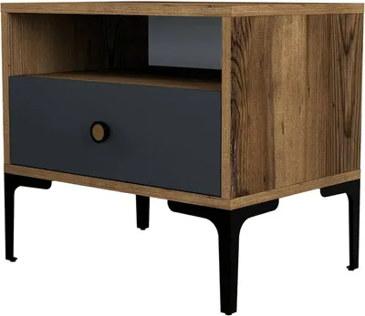 Produktbild von Nachttisch Dpidon, Niedrige Kommode, Tisch, Multifunktionaler Nachttisch, 56x40h51 cm, Walnuss und Anthrazit