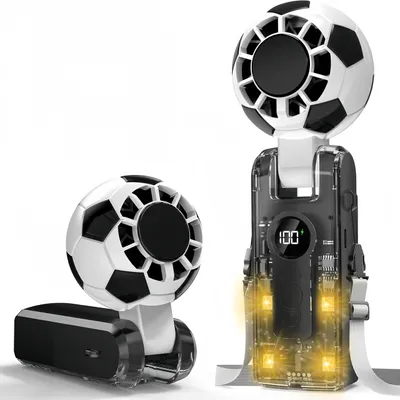 Produktbild von Handventilator mit Halbleiterkühlung, Tragbarer Fußball Ventilator mit 3600mAh Akku, klappbar & tragbar tragbar für Sport & Reisen, Schwarz