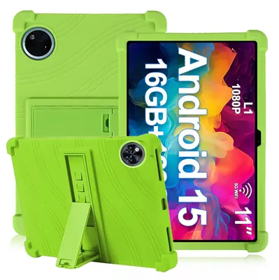Image de Étui de protection pour tablette Doogee U11 / Doogee U11 Pro 11,0 pouces, en silicone souple résistant aux chocs, avec support intégré, couleur verte