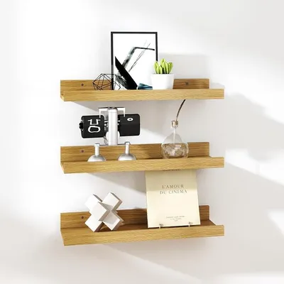 Produktbild von PolkaHome® Schwebende Wandregale aus Holz, 3er-Set, 40 cm, Eichenoptik, Modernes Wandboard für Wohnzimmer, Schlafzimmer, Küche