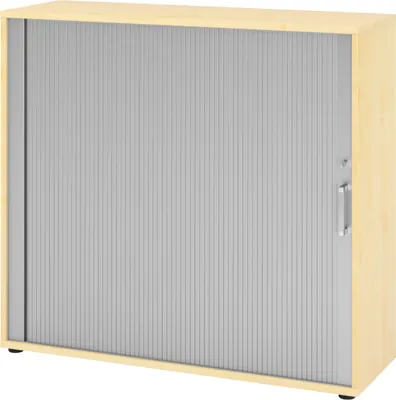Produktbild von bümö Rollladenschrank office - 3 Ordnerhöhen - Nachbildung Ahorn/Silber, Griff: Chromgriff (Metall)