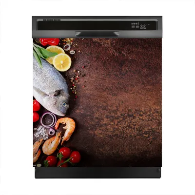 Produktbild von Aufkleber sticker 60x60 cm Dekorative folie Spülmaschine - Fisch Shrimps mit Kräutern