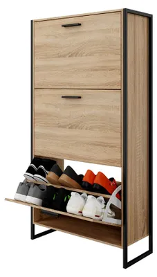 Image de CASABEL Meuble A Chaussure En MDF Et Fer, Meuble Chaussure Entree Pour 18 Paires, Dimensions: 23,5 x 63 x 119cm