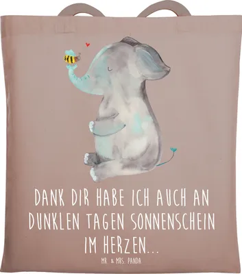 Produktbild von Mr. & Mrs. Panda Tote Bag Elefant Biene - Braun Pastell - Geschenk, Liebe, Liebesspruch, Stoffbeutel, Einkaufstasche, Schultasche, Lustige Sprüche, Tasche, Jutebeutel