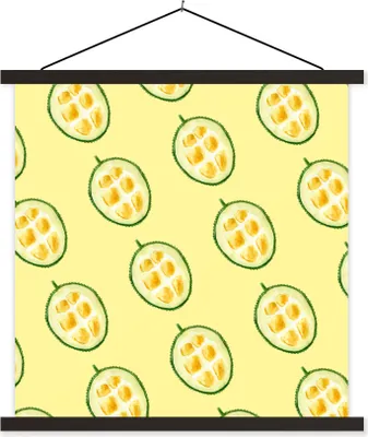 Produktbild von MuchoWow® Textilposter Obst - Schablonen - Gelb 90x90 cm mit schwarzem Rahmen - Magnetisches