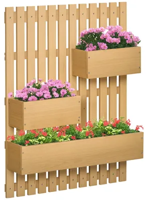Produktbild von Wandmontierter Gemš¹segarten-Pflanzkasten mit 3 herausnehmbaren Massivholzschalen, 60 x 16 x 80 cm