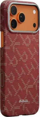 Zdjęcie produktu dla Etui Pitaka Ultra-Slim z aramidy w wzorze monogramu z obsługą MagSafe, kompatybilne z iPhone 17 Pro Max w kolorze złotym/czerwonym