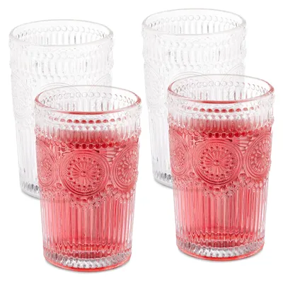 Trinkgläser Set 4er, 400 ml, transparent, Blumenmuster