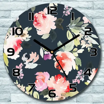 Produktbild von Wanduhr aus Glas Rund fi 30 Sommerblumen Quarz Deko Schlafzimmer Büro