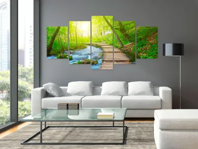 Produktbild von Akustikbild Natur Landschaft 200x100 cm Bilder Akustikschaum Hochleistungsschallabsorber Schallschutz Leinwand 5 tlg Wandbild Raumakustik Schalldämmung c-A-0081-b-n