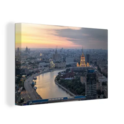 Produktbild von OneMillionCanvasses® - Leinwandbilder - 140x90 cm, Sonnenaufgang in Moskau, Wandbilder Kunstdruck Wanddekoration