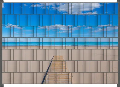 Produktbild von Wallario Zaunsichtschutz mit Motiv Auf dem Holzweg zum blauen Meer für Ein- und Doppelstabmatten Zäune in der Größe 200 x 140 cm