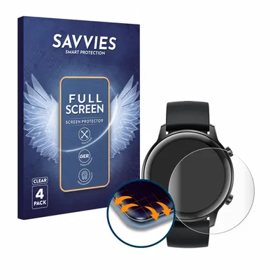 Produktbild von 4x Savvies Fullscreen Schutzfolie für Honor Watch Magic 2 (42 mm) Displayschutz Folie Fullcover Klar Transparent