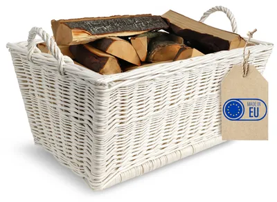 Obrázek produktu pro Creative Home koš na palivové dřevo proutěný koš na dřevo bílý 47 x 33 x 30 cm koš na palivové dřevo koš na palivové dřevo s vnitřní podšívkou z juty