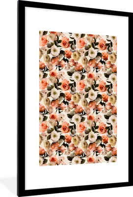 Produktbild von MuchoWow® MuchoWow® Gerahmtes Poster Rosen - Blumen - Collage 60x90 cm - Poster mit zchwarzem Bilderrahmen - Dekoration - Wandposter Wohnzimmer - Hochwertig