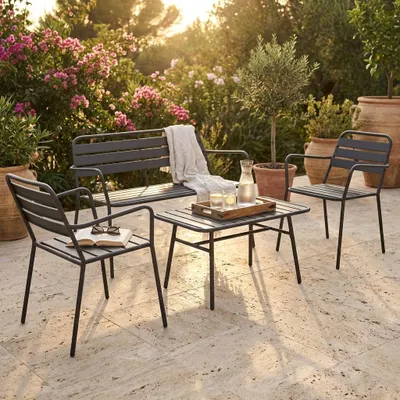 Immagine prodotto di Milani Home - salotto da giardino 4 posti, Romanus, in acciaio, antracite