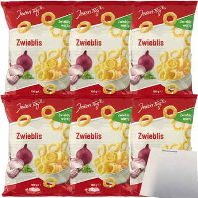 Produktbild von Jeden Tag Zwieblis zwieblig-würzig Zwiebelringe 6er Pack (6x100g Packung) + usy Block