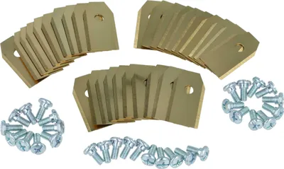 Produktbild von vhbw 30x Ersatz-Messer kompatibel mit McCulloch Rob R1000, Rob R600 Rasenmäher - Ersatzklinge Silber Gold, Titan-Apatit