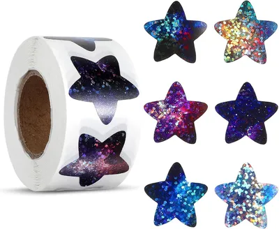 Productafbeelding van 500 stuks glittersterren stickers voor kinderbeloning, 2,5 cm glittersterrenrol, zelfklevende kleurrijke glimmende stickers