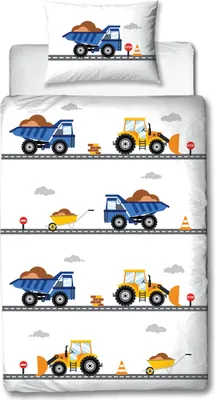 Produktbild von TRAUMHELDEN Bagger & LKW Baby-Bettwäsche 40x60 cm + 100x135 cm · Kinder-Bettwäsche in Biber / Flanell - 100% Baumwolle