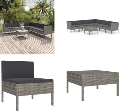 Produktbild von vidaXL 8 tlg. Garten Lounge Set mit Auflagen Poly Rattan Grau - Garten-Sofagarnitur - Garten-Sofagarnituren - Gartensofa-Set - Gartensofa-Sets