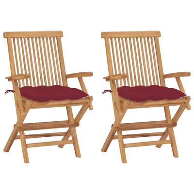 Produktbild von Gartenstühle mit Weinroten Kissen 2 Stk. Massivholz Teak