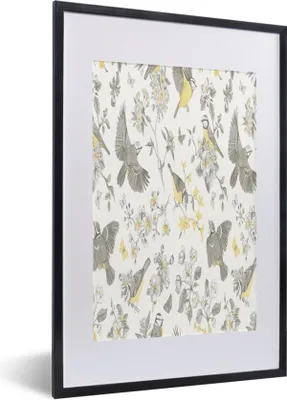 Produktbild von MuchoWow® MuchoWow® Gerahmtes Poster Blumen - Vogel - Blätter 40x60 cm - Poster mit zchwarzem Bilderrahmen - Poster in Rahmen