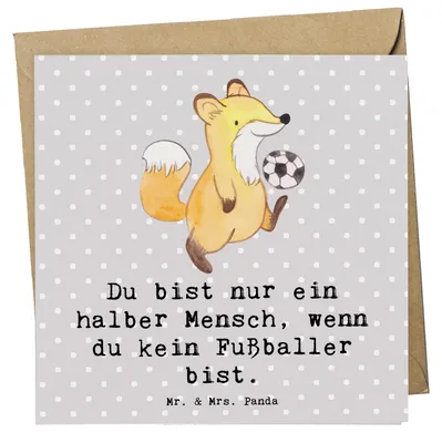 Produktbild von Mr. & Mrs. Panda Grußkarte Fußballer Herz - Grau Pastell - Geschenk, doppelkarte, Spruch, Fußballwitz, Glückwunschkarte, Fußballspiel, Klappkarte, faltkarte, Witzig