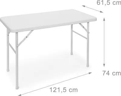 Image de Table de jardin pliante BASTIAN de Relaxdays, rectangulaire, H x L x P : 74 x 121,5 x 61,5 cm, métal, plastique, aspect rotin, blanc