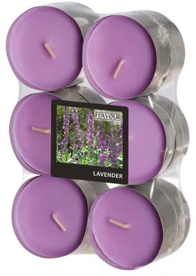 Produktbild von 12 Gala Flavour by GALA Maxi Duftlichte Ø 58 mm, 24 mm violett - Lavender 96921 Riesen-Teelichte Duftkerzen